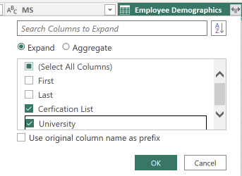 Select merged columns