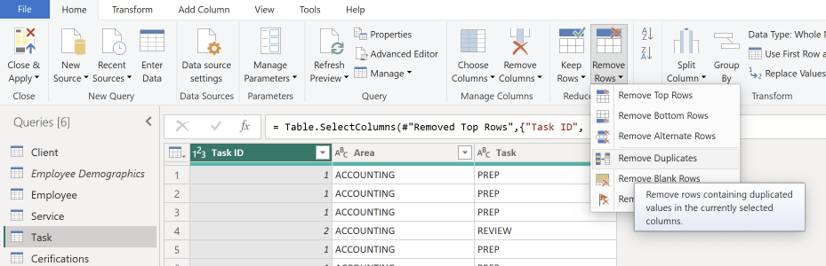 Remove duplicates Task ID