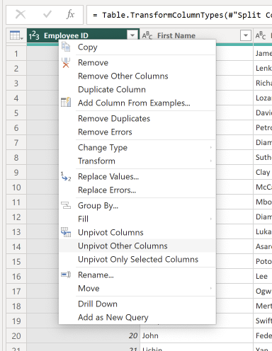 Unpivot other columns