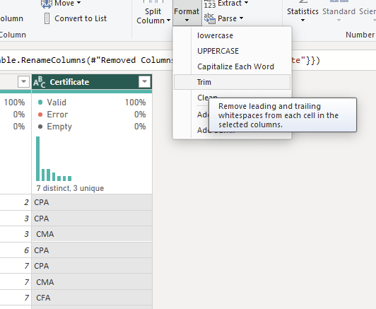 Trim certificate field