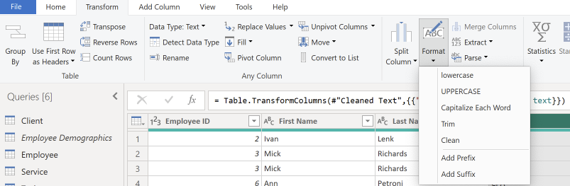 Remove empty columns