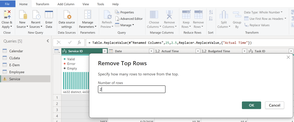 Remove top rows